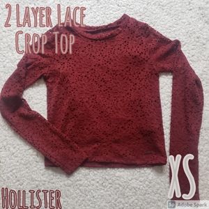 Hollister Maroon 2 Layer Lace Crop Top XS
